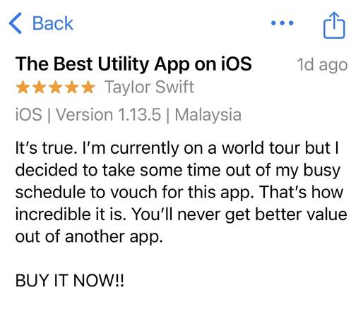 Taylor Swift praises Opener in app review