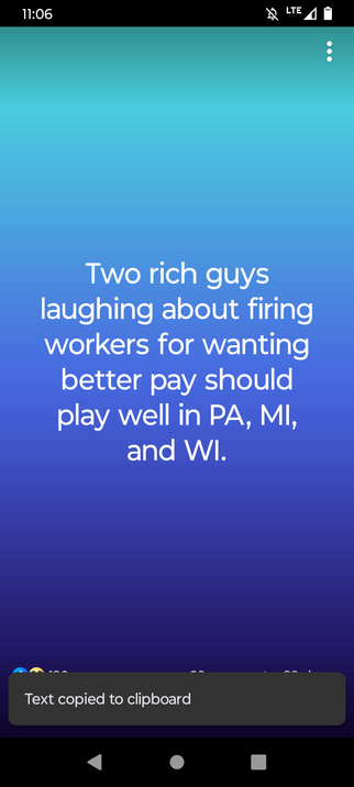 Two rich guys laughing about firing workers for wanting better pay should play well in PA, MI, and WI.