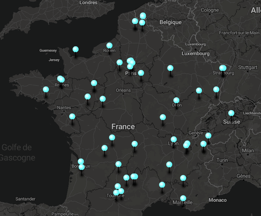 carte de france avec des points pour chaque adhérent du parti pour la démocratie directe, solution démocratique