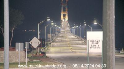 Southwestern view of the Mackinac Bridge traversing the Straits of Mackinac. // Image captured at: 2024-08-14 08:31:04 UTC (about 2 min. prior to this post) // Current Temp in St. Ignace: 63.12 F | 17.29 C // Precip: clear sky // Wind: NNW at 4.608 mph | 7.41 kph // Humidity: 100%