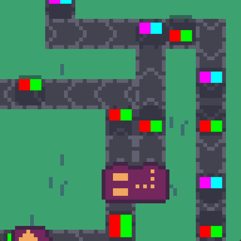 Yet another screenshot but now the conveyor belts are carrying smaller but more colorful pieces of the boxes.