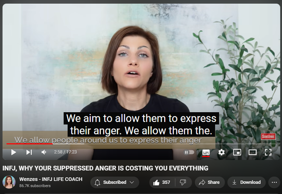 https://www.youtube.com/watch?v=YJWjdTvw6xs
INFJ, WHY YOUR SUPPRESSED ANGER IS COSTING YOU EVERYTHING


3,851 views  14 Aug 2024  2024 videos
Work with me 1-on-1: https://1-on-1-coaching.wenzes.com/
Free INFJ EPIC LIFE Formula Poster: https://infjformula.gr8.com/ 
Get the INFJ Audio GUIDE TODAY!!! https://wenzes.thinkific.com/courses/... 
Join INFJ Bootcamp Waiting List https://bootcampwaitinglist.wenzes.com/