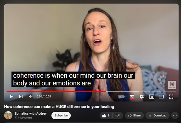 https://www.youtube.com/watch?v=zWnGhkjw0zg
How coherence can make a HUGE difference in your healing
48 views  11 Aug 2024
In this video, I share a personal story about coherence and about the profound impact of coherence on your healing journey. Discover how aligning your mind, body, and emotions can accelerate your healing process. Whether you're new to somatic healing or looking to deepen your practice, my hope is that this video will inspire you to explore the power of coherence in your own life.

Please leave a like or comment if you feel inspired. I love to hear from you!

Disclaimer: Please note that I am a yoga teacher, bodyworker, and somatic practitioner, not a medical professional or licensed therapist. The content provided in this video is for informational and educational purposes only. It is not intended as a substitute for professional medical advice, diagnosis, or treatment. While somatic therapies have been shown to support healing, individual results may vary.