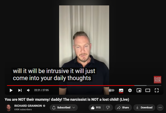 https://www.youtube.com/watch?v=fzkoifi5Np0
You are NOT their mummy/ daddy! The narcissist is NOT a lost child! (Live)