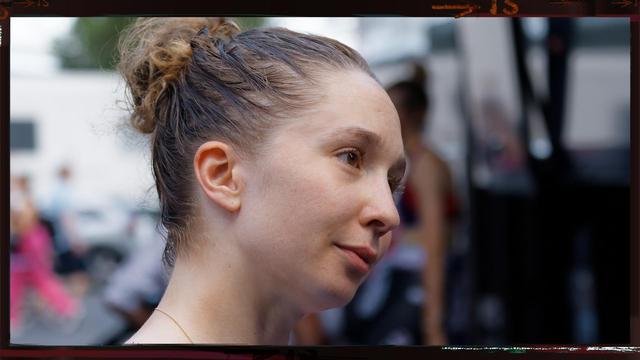 Pro Cyclist Cecilie Uttrup Ludwig being interviewed for TV2 after the time trial at the 2024 Tour de France