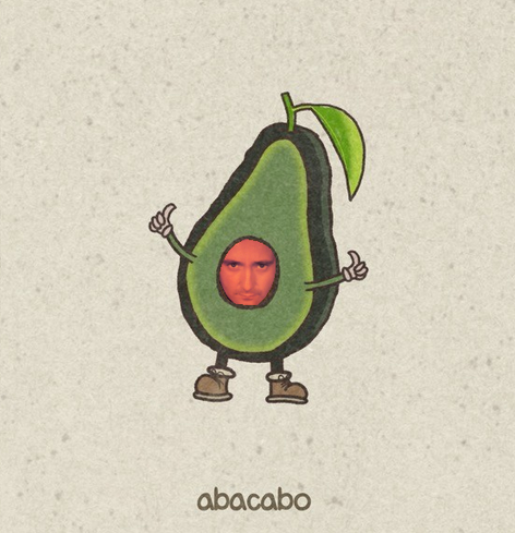 Artwork named "abacabo" showing a cartoon avocado cut in half giving a dual thumbs up.  Phil Collins' face replaces the pit.