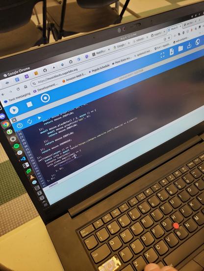 Javascript editor in Music Blocks with some advanced code.