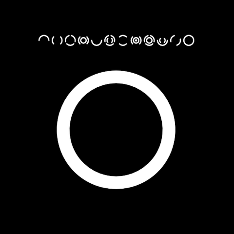 White symbols on a black background.

A row of 12 circular symbols made of various combinations of arches and curves along the top.

A large annulus below.

All the edges look very smooth.
