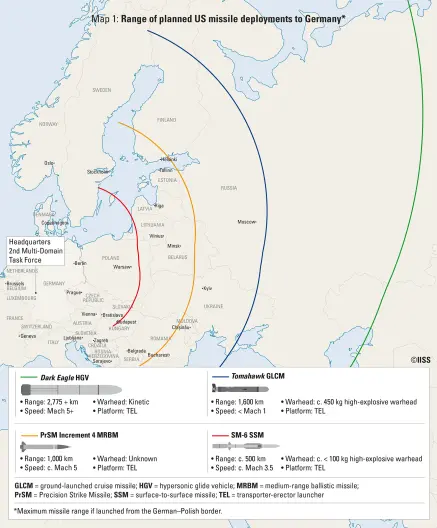 Range of planned US missile deployements to Germany