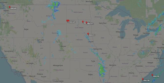 View of the location of several Thunderhead balloons over the United States. 