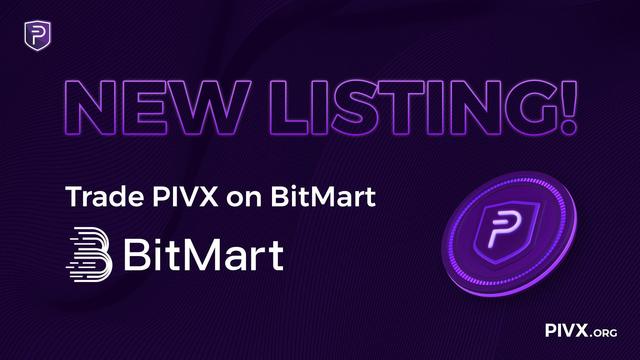 We are excited to announce that PIVX is now listed on #BitMartExchange! 🥳

"Buy, trade, and hold 1500+ crypto instantly" on BitMart.com.