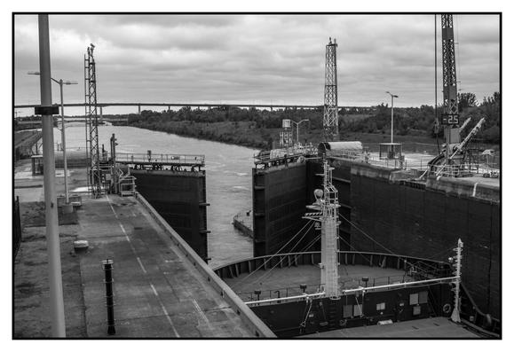 water level in the lock was equalized and the doors are opening on the exit