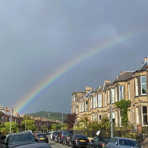 Rainbow over Craiglockhart Hill from a street in Morningside