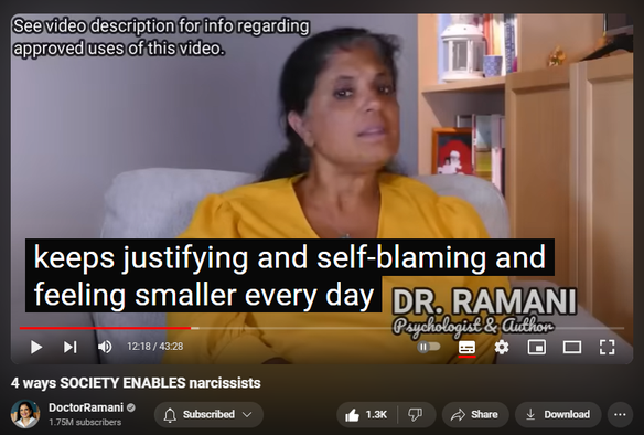 https://www.youtube.com/watch?v=gtb7ypZt4kc
4 ways SOCIETY ENABLES narcissists