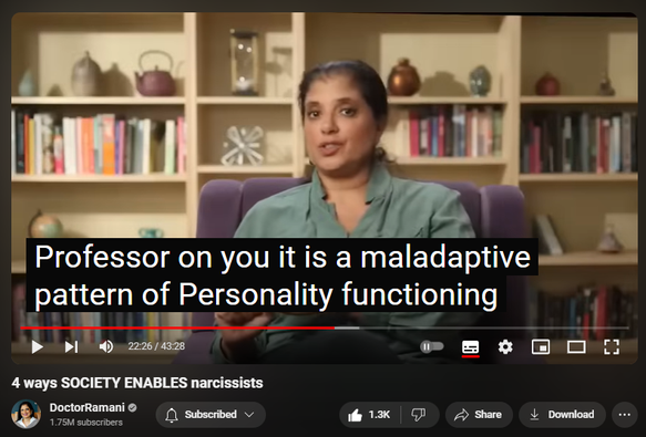 https://www.youtube.com/watch?v=gtb7ypZt4kc
4 ways SOCIETY ENABLES narcissists