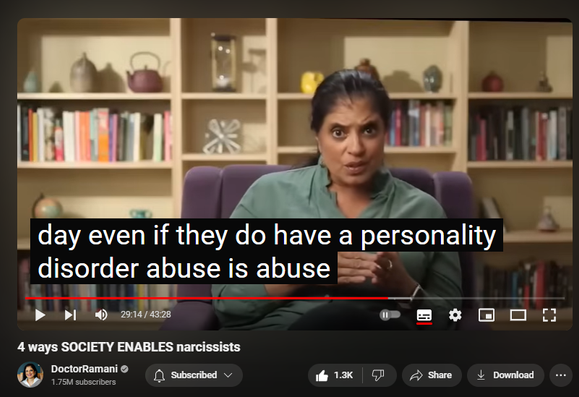 https://www.youtube.com/watch?v=gtb7ypZt4kc
4 ways SOCIETY ENABLES narcissists