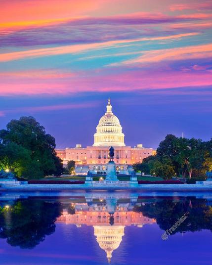 US Capitol Building in Washington, D.C. at Sunset.