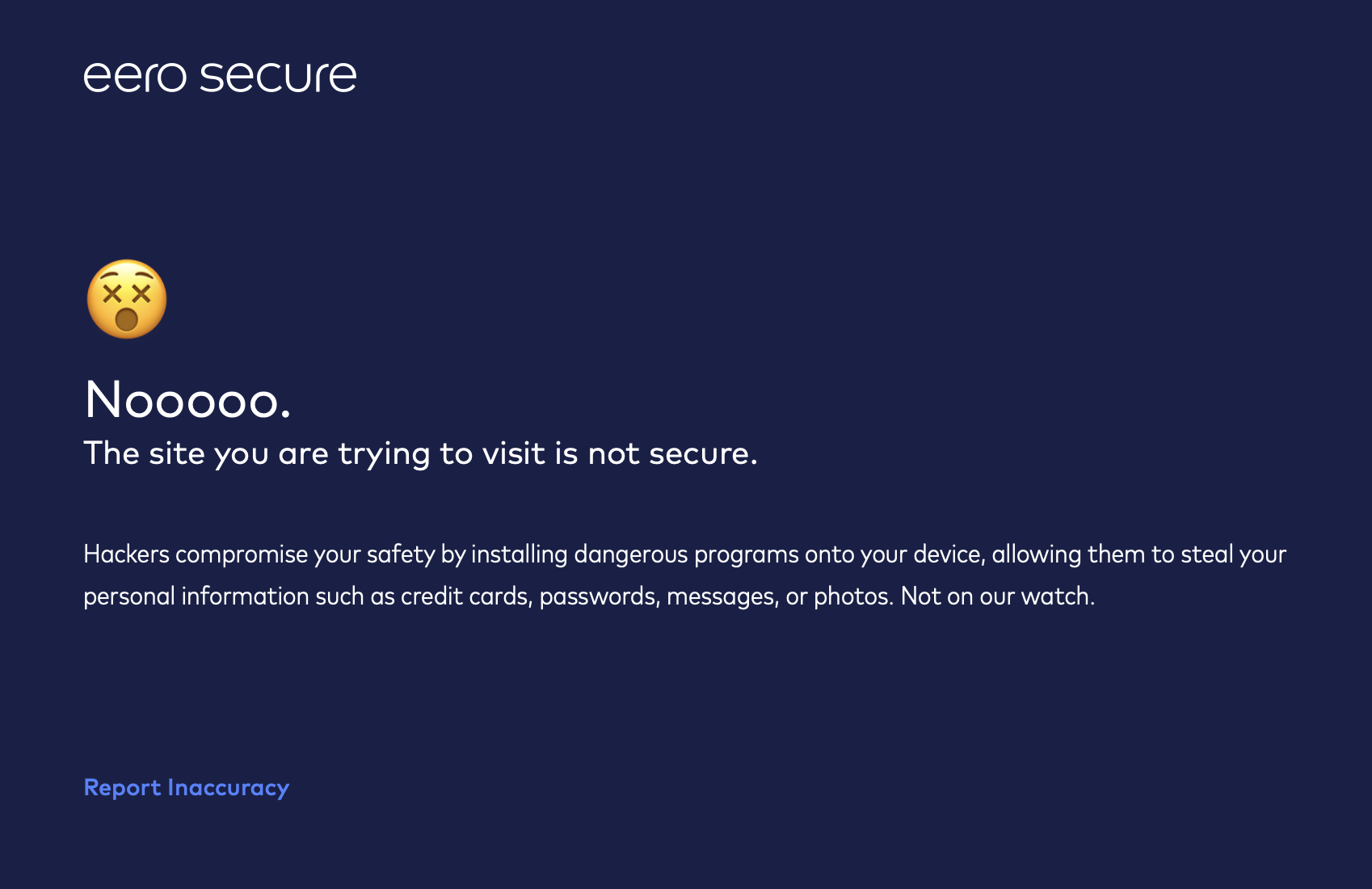 The site you are trying to visit is not secure.
