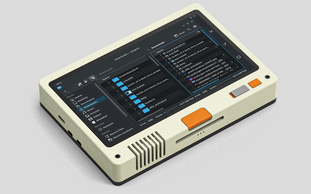 Render of soulscircuit's pilet modular tablet-console, without keyboard input device attached