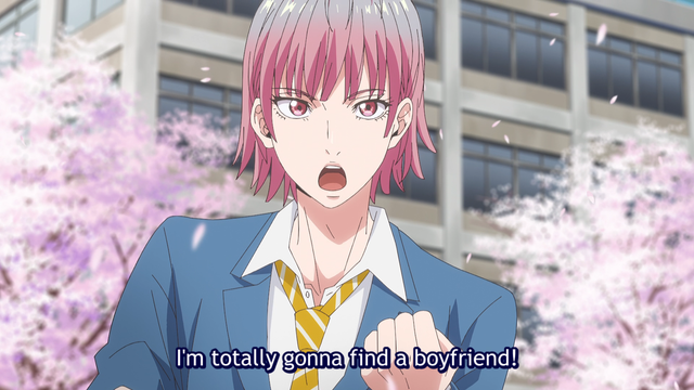 A teenage boy (Shion) with a clinched fist excitedly saying, "I'm totally gonna find a boyfriend!"