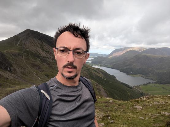 Getting ready to ascend Haystacks. Buttermere lake in background on one side with High Stile on the other.