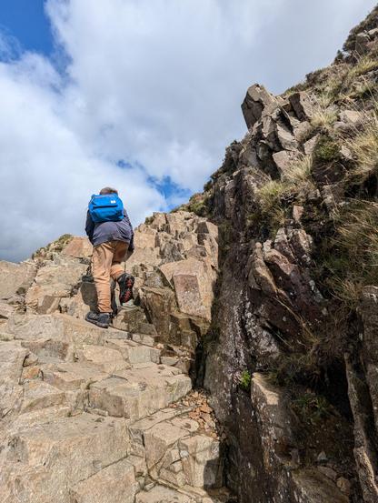 My son choosing a route up Haystacks.