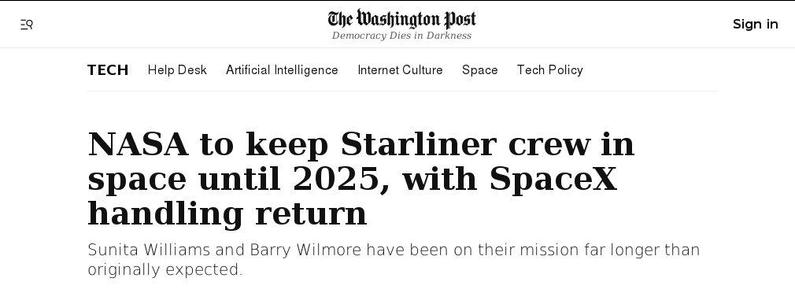 Two astronauts of ISS will return to Earth on Dragon spacecraft
Headlines The Washington Post 2024 Aug.24