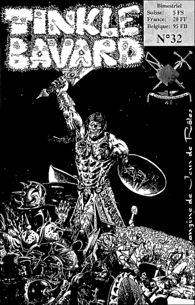 Un barbare armé d'une épée sur une pile de corps – couverture du Tinkle Bavard №32