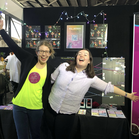 Ella and Isabel recreating their sci_burst poster