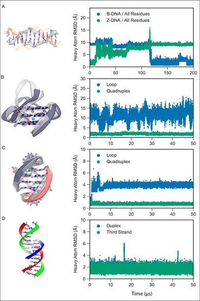 Molecular Dynamics  simulations of other forms of DNA with the DES-Amber force-field.