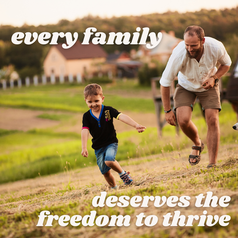 every family deserves the freedom to thrive

Father running after son

Grass
Houses and white picket fence in background
