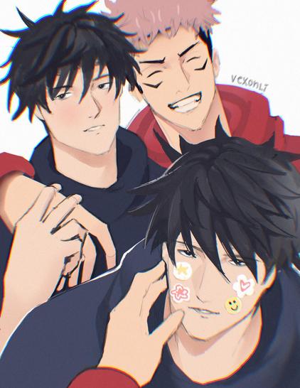 Fan art drawing of Megumi and Yuji, characters from the anime, Jujutsu Kaisen.