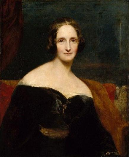 Richard Rothwell's portrait of Shelley was shown at the Royal Academy in 1840, accompanied by lines from Percy Shelley's poem The Revolt of Islam calling her a "child of love and light".

In the portrait, Mary Shelley is depicted as a youthful and ethereal figure, embodying the Romantic ideals of beauty and intellect. Her face is delicately rendered, with soft, refined features that convey a sense of calm and introspection. Her skin is pale, almost luminescent, contributing to the portrayal of her as a "child of love and light," echoing the lines from Percy Shelley's poem The Revolt of Islam that accompanied the painting's exhibition.

Her dark hair is styled in loose waves, framing her face and adding to the gentle, almost melancholic mood of the image. She is dressed in period-appropriate clothing, often imagined as a simple yet elegant dress that reflects her status as a literary figure. The color palette of the portrait is subdued, with soft tones that enhance the delicate and introspective atmosphere.