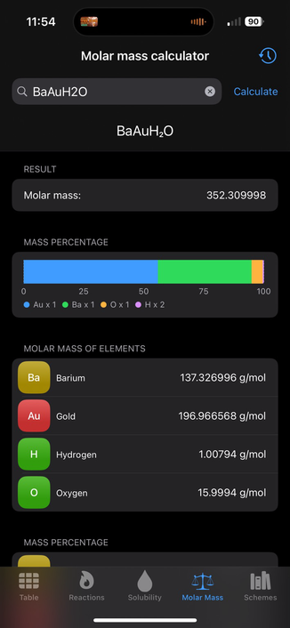 The molar mass of BaAuH₂O, a presumably nonexistent compound that happens to spell ‘Barry(um) Goldwater’. This value is approximately 352.31 g/mol.