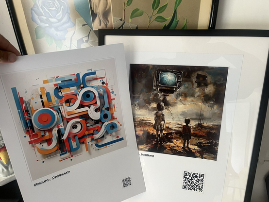 final step for the buyer, the NFT will be printed with the QR code identifying it on the blockchain in a beautiful frame.