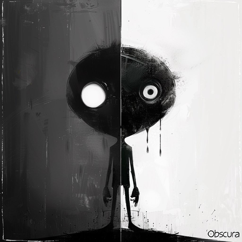 dark and melancholic portrait. separated in two imitating one side for darkness, the other for nothingness
