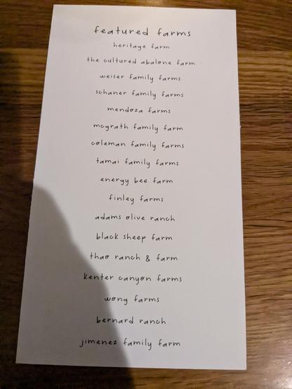 The list of the farms and locations menu items were sourced