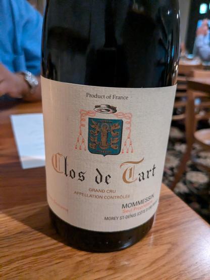 The 2006 Clos de Tart Burgundy on the table 