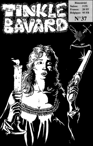 Une femme dans la nuit avec un chandelier et un pistolet