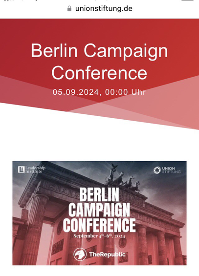 Teilweise Plakat mit Schriftzug von Berlin Campaign Conference vom 4.-6.9.24
