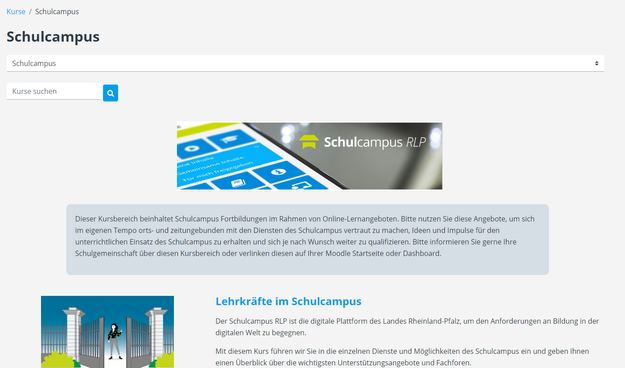 Screenshot Startseite Onlinekurs im Bildungsportal