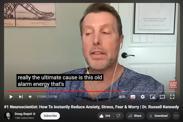 https://www.youtube.com/watch?v=8Orkym6cczM
#1 Neuroscientist: How To Instantly Reduce Anxiety, Stress, Fear & Worry | Dr. Russell Kennedy
9,169 views  31 Aug 2024  The Adversity Advantage Podcast (full episodes)
Dr. Russell Kennedy, aka “The Anxiety MD.” Dr. Kennedy specializes in the art and neuroscience of helping people recover from anxiety disorders. He knows anxiety from the inside out, as he developed his own anxiety disorder due to growing up with a dad with severe schizophrenia. Dr. Kennedy has degrees and advanced training in medicine, neuroscience and developmental psychology —but it’s not all science, as he is also a certified yoga and meditation teacher and was a professional stand-up comedian for over a decade (no joke!) In his award-winning book and audiobook, ANXIETY RX, he shows a practical, actionable program for anxiety relief that incorporates a combination of the latest in neuroscience with the grounding wisdom of the body with the ultimate goal of relieving the anxious thoughts of the mind.