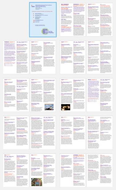 Image of a massive printed program full of many conference session topics