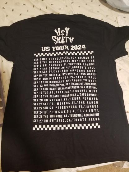 Hey smith us tour shirt 2024 back view of tour dates