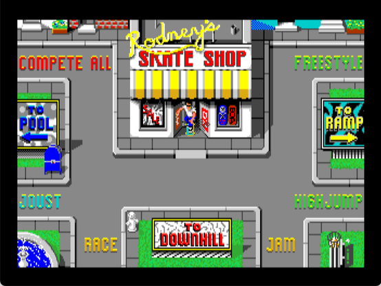 main menu screenshot from "Skate or Die"