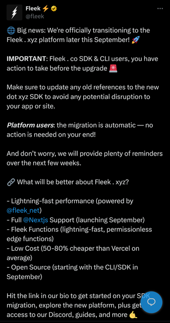 Screenshot ot tweet from @fleek