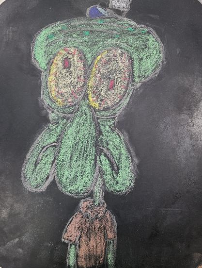 An overworked Squidward being too tired to focus