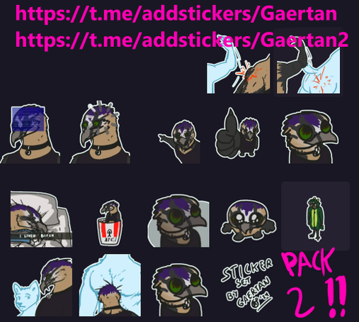 collage of different funny, meme-based stickers featuring an anthropomorphic bearded vulture