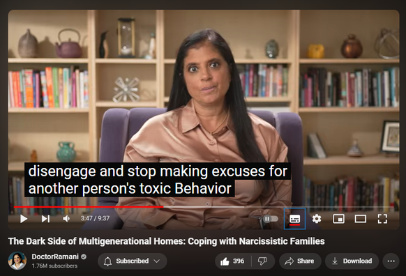 https://www.youtube.com/watch?v=c5UUdLE0m54
The Dark Side of Multigenerational Homes: Coping with Narcissistic Families

 views  
5 Sept 2024  #NarcissisticFamily #MultigenerationalLiving #ToxicFamilies
Multigenerational living might look great on Instagram, but if you’re dealing with a narcissistic family, it’s far from picture-perfect. Instead of harmony, you’re more likely to find yourself trapped in a toxic environment where manipulation and hostility rule. If this hits home, know that you’re not alone, and finding support outside the family is key to surviving this kind of situation.