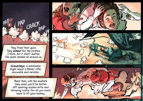 panels from the comic "practical defence against piracy"
